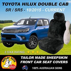 New Tailored Sheepskin Car Seat Covers For TOYOTA HILUX TC25mm Black Airbag Safe